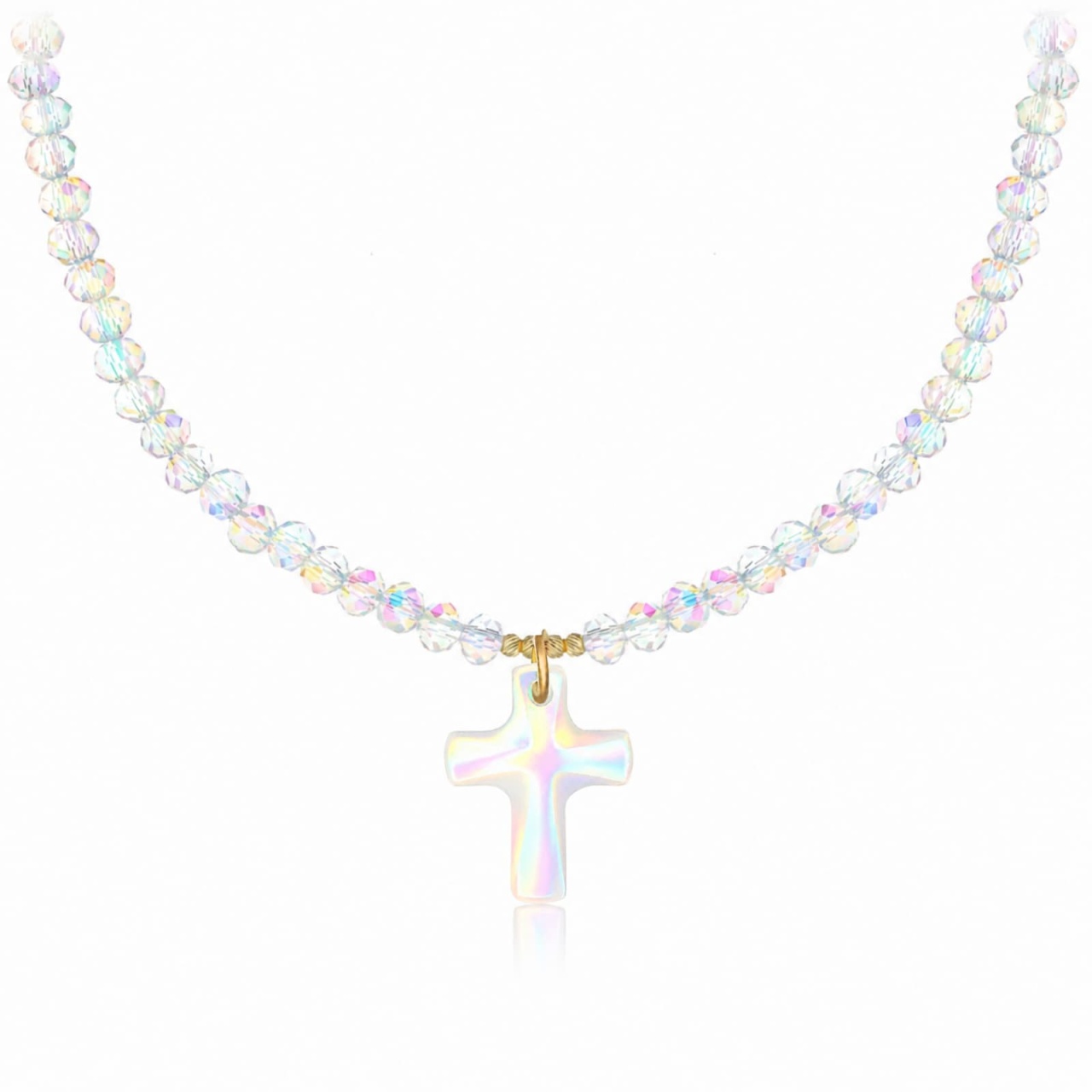 Colier Shiny Cross din AUR 14K și Cristale Iridescente