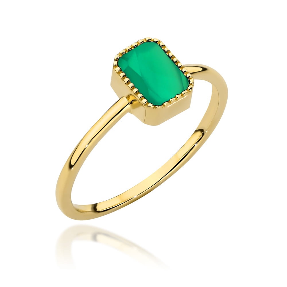 Inel Aur 14K cu Agat Verde Rectangular (Greutate: 2.13, Măsură: 11)