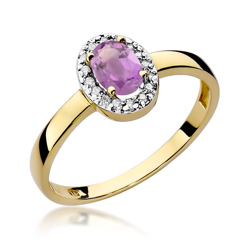 Inel Aur 14K cu Ametist 0.40 ct si Diamante Naturale 0.08 ct (Varianta: Galben)