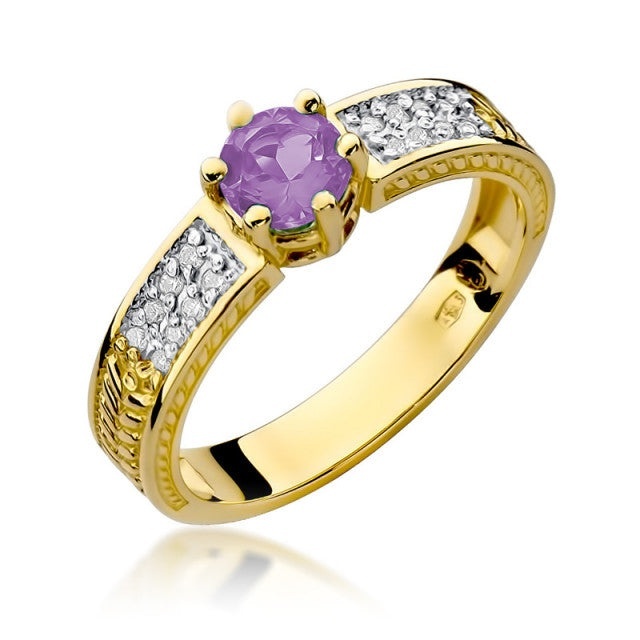 Inel Aur 14K cu Ametist 0.50 ct si Diamante Naturale 0.08 ct (Varianta: Galben)