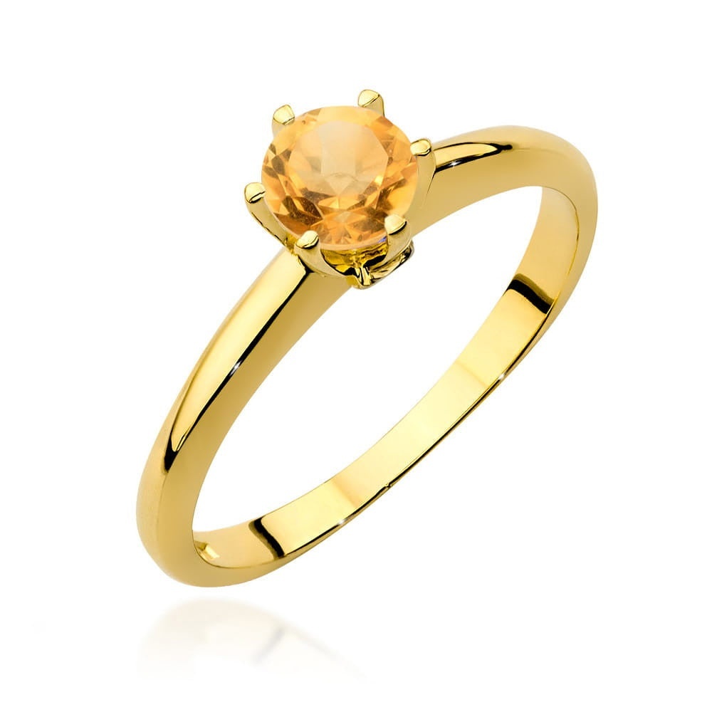 Inel Aur 14K cu Citrin 0.50 ct si Diamante Naturale 0.04 ct (Varianta: Galben)