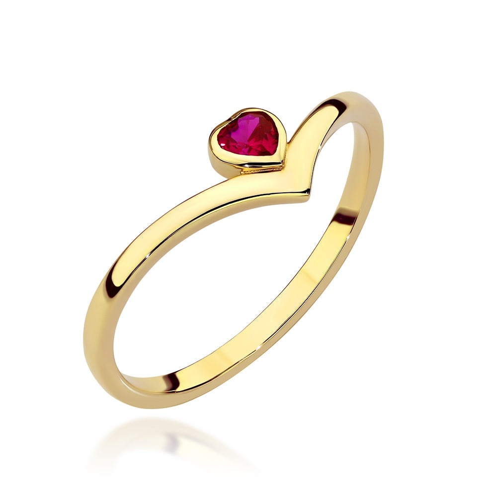 Inel Aur 14K cu Inimă Rubinie - Eleganță Pură (Greutate: 1.31, Măsură: 9)