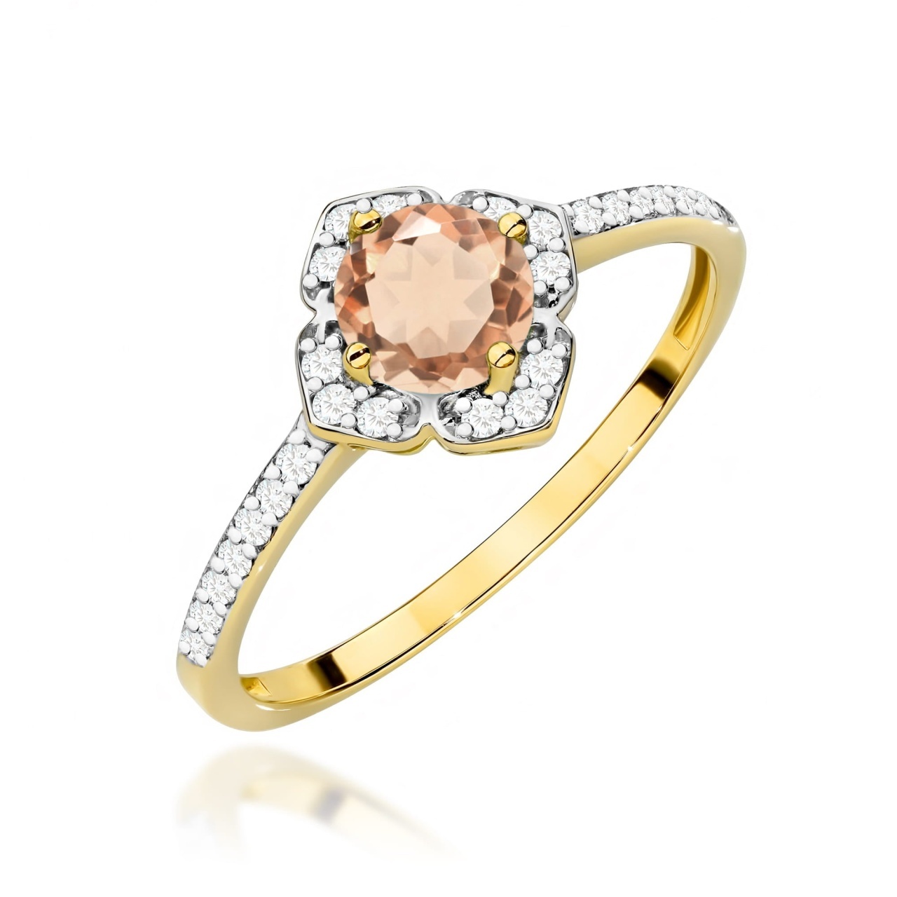 Inel Aur 14K cu Morganit 0.40 ct si Diamante Naturale 0.13 ct (Varianta: Galben)
