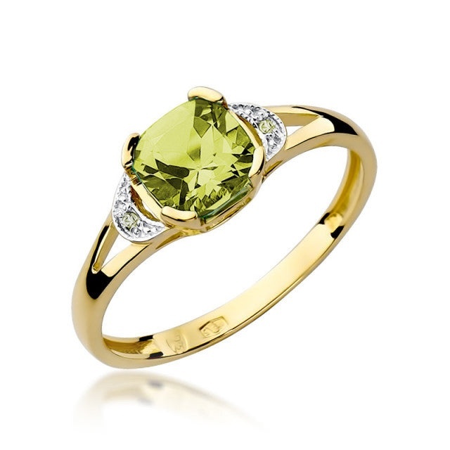 Inel Aur 14K cu Peridot 1.00 ct si Diamante Naturale 0.01 ct (Varianta: Alb)
