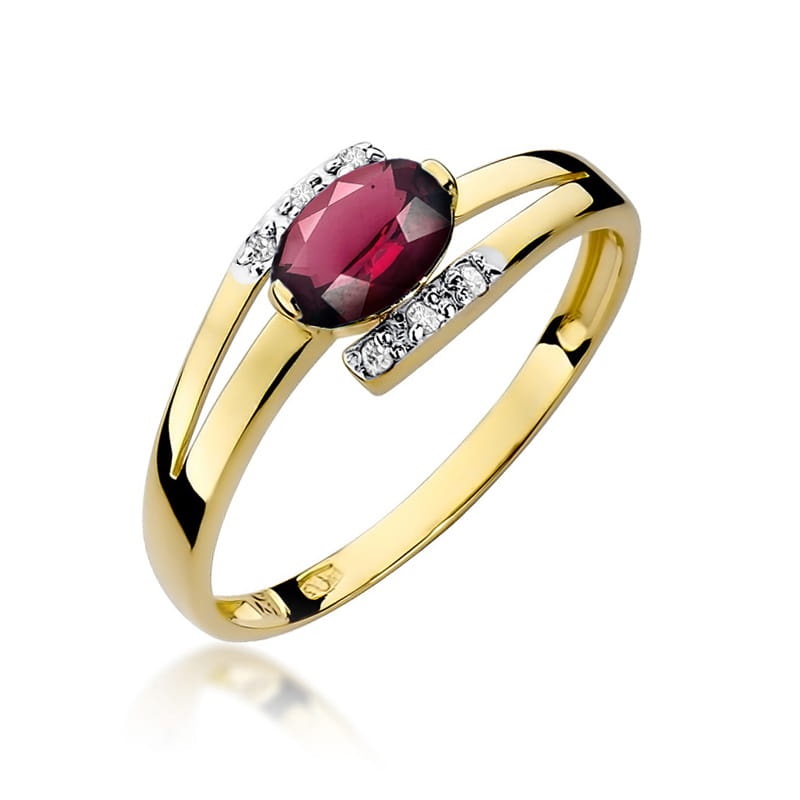 Inel Aur 14K cu Rhodolite 0.50 ct si Diamante Naturale 0.05 ct (Varianta: Galben)