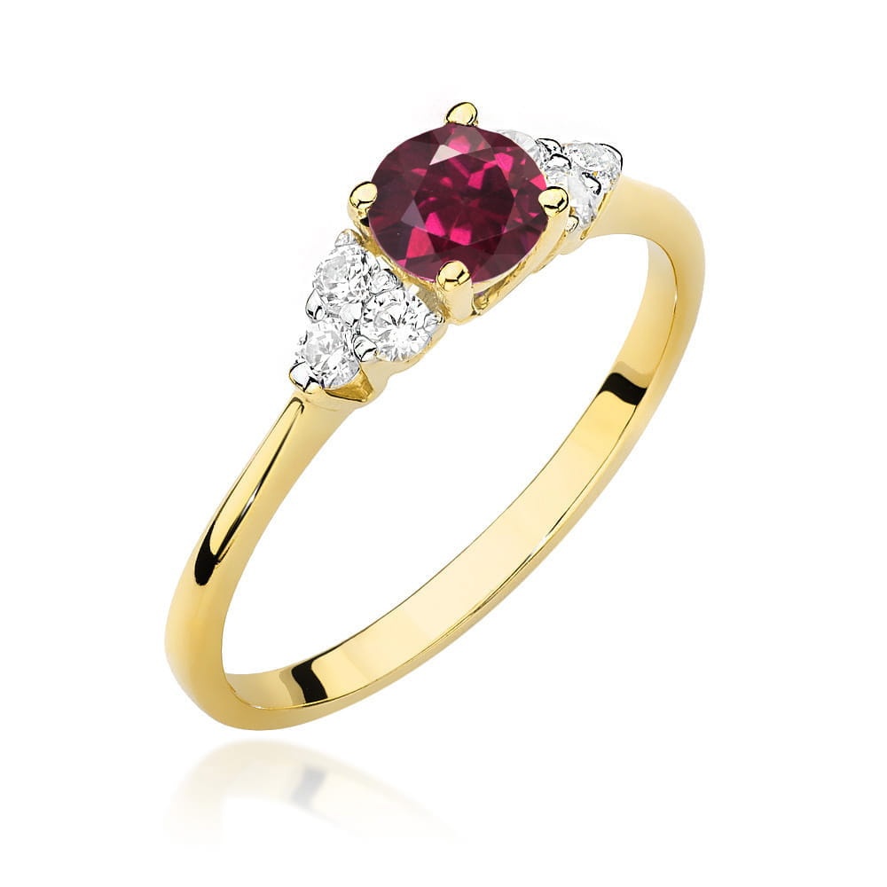 Inel Aur 14K cu Rhodolite 0.60 ct si Diamante Naturale 0.18 ct (Varianta: Alb)