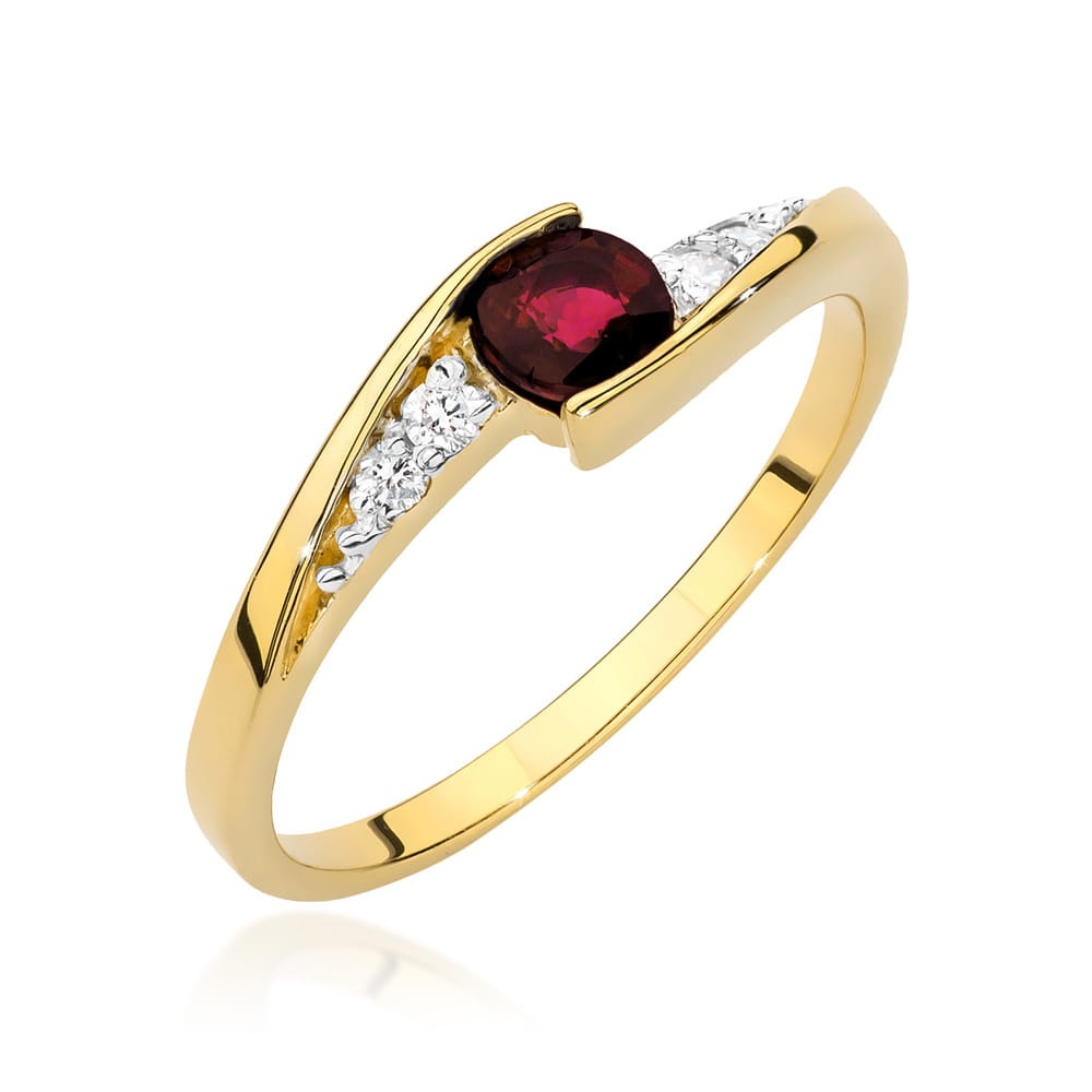 Inel Aur 14K cu Rubin 0.30 ct si Diamante Naturale 0.06 ct (Varianta: Galben)