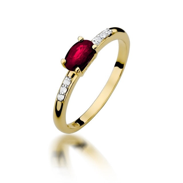 Inel Aur 14K cu Rubin 0.60 ct si Diamante Naturale 0.03 ct (Varianta: Galben)