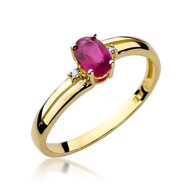 Inel Aur 14K cu Rubin 0.60 ct si Diamante Naturale 0.03 ct (Varianta: Galben)