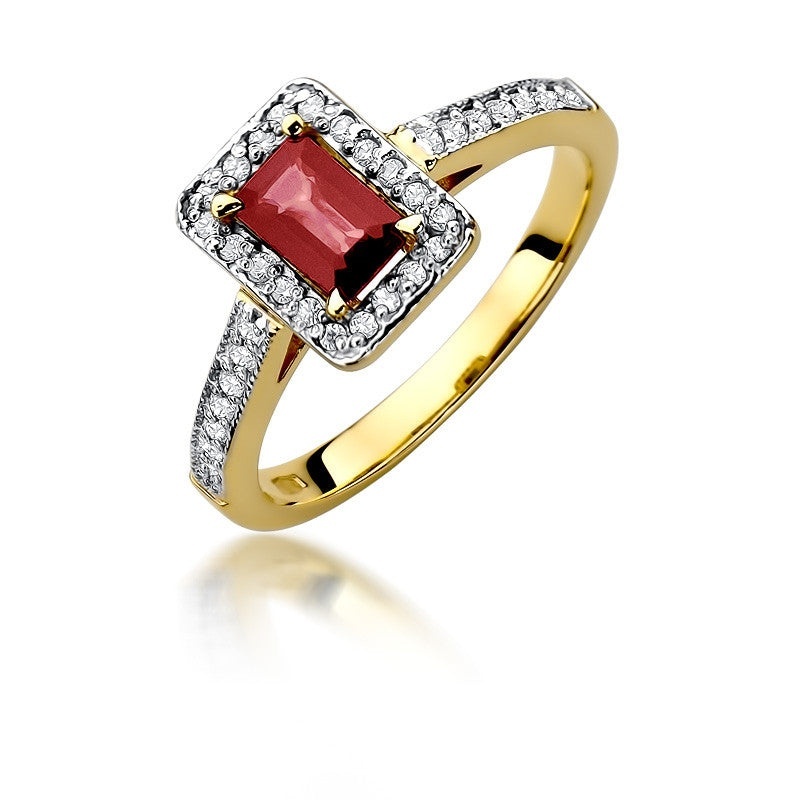Inel Aur 14K cu Rubin 0.80 ct si Diamante Naturale 0.22 ct (Varianta: Galben)