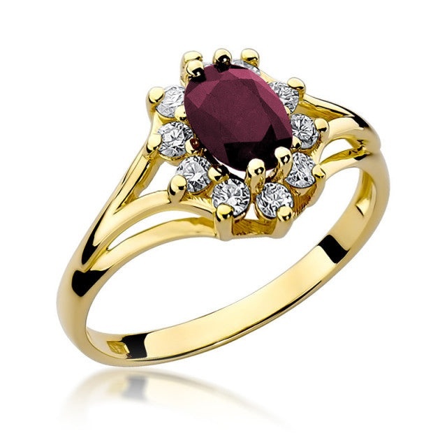 Inel Aur 14K cu Rubin 1.00 ct si Diamante Naturale 0.30 ct (Varianta: Galben)