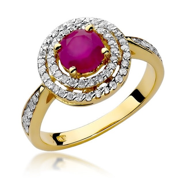 Inel Aur 14K cu Rubin 1.20 ct si Diamante Naturale 0.37 ct (Varianta: Galben)