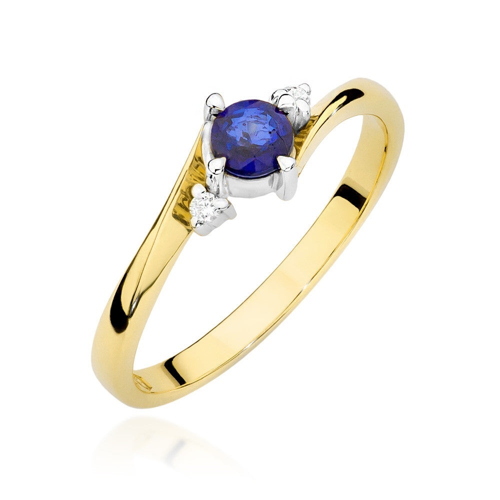 Inel Aur 14K cu Safir 0.30 ct si Diamante Naturale 0.03 ct (Varianta: Galben)