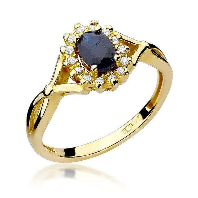 Inel Aur 14K cu Safir 0.70 ct si Diamante Naturale 0.12 ct (Varianta: Galben)
