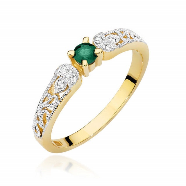 Inel Aur 14K cu Smarald 0.15 ct si Diamante Naturale 0.03 ct (Varianta: Galben)