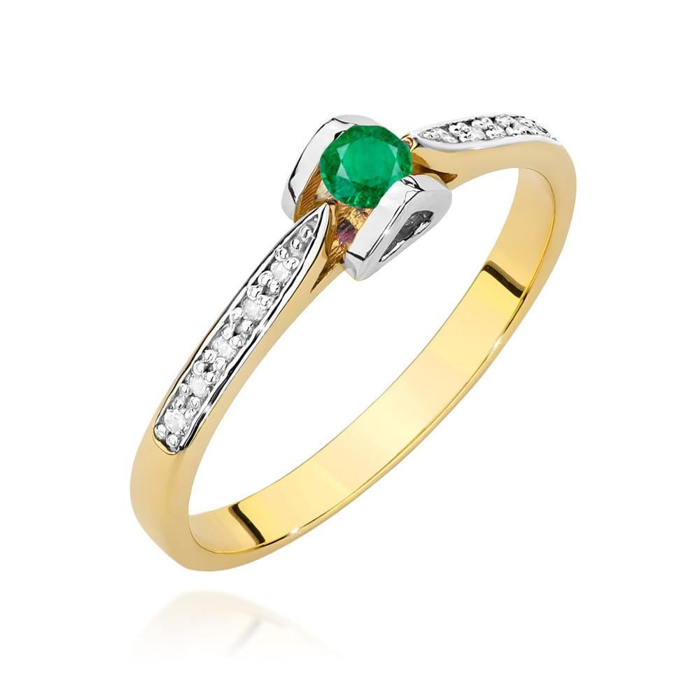 Inel Aur 14K cu Smarald 0.15 ct si Diamante Naturale 0.05 ct (Varianta: Galben)