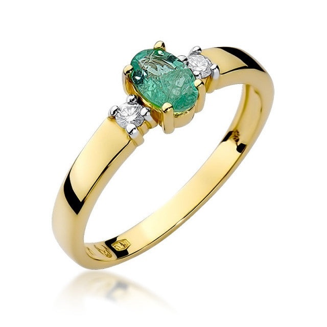 Inel Aur 14K cu Smarald 0.40 ct si Diamante Naturale 0.08 ct (Varianta: Galben)