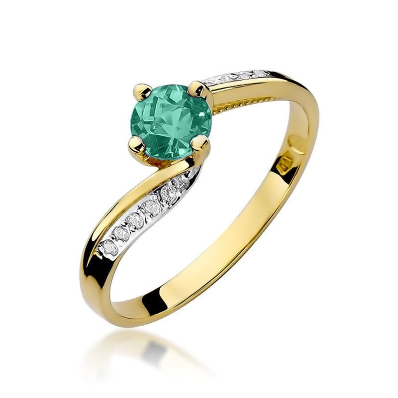 Inel Aur 14K cu Smarald 0.50 ct si Diamante Naturale 0.05 ct (Varianta: Galben)