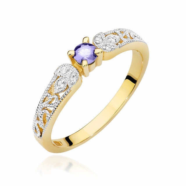 Inel Aur 14K cu Tanzanit 0.15 ct si Diamante Naturale 0.03 ct (Varianta: Galben)