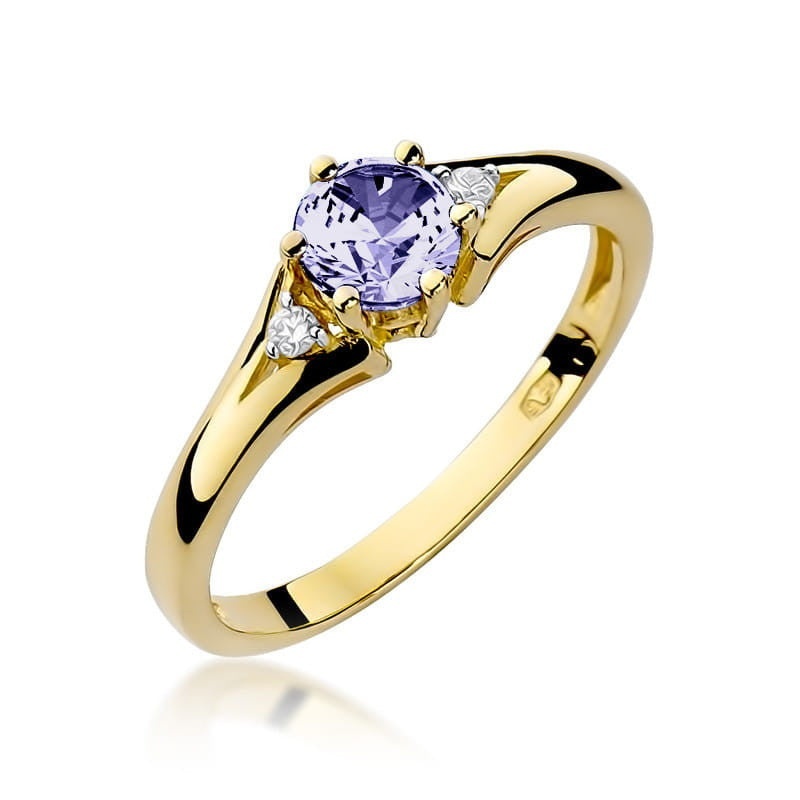 Inel Aur 14K cu Tanzanit 0.50 ct si Diamante Naturale 0.03 ct (Varianta: Galben)