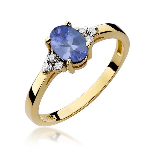 Inel Aur 14K cu Tanzanit 0.70 ct si Diamante Naturale 0.05 ct (Varianta: Galben)