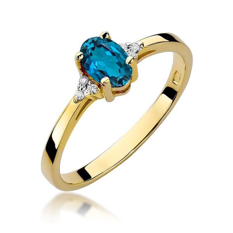 Inel Aur 14K cu Topaz London Blue 0.50 ct si Diamante Naturale 0.05 ct (Varianta: Galben)