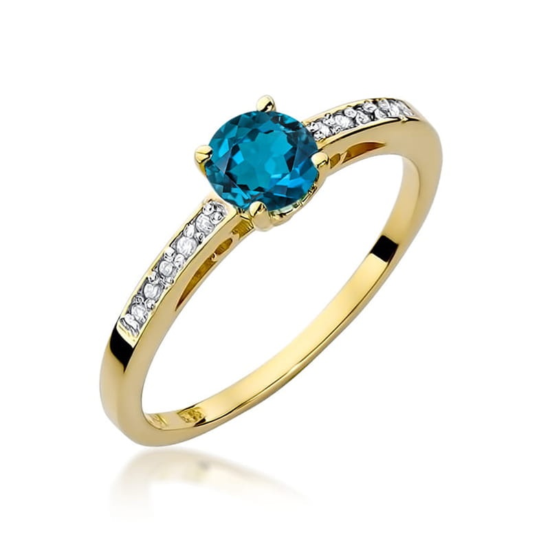 Inel Aur 14K cu Topaz London Blue 0.50 ct si Diamante Naturale 0.05 ct (Varianta: Galben)
