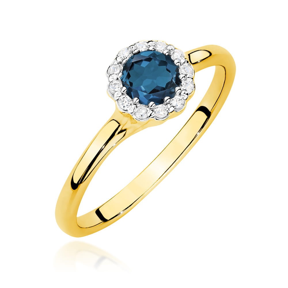 Inel Aur 14K cu Topaz London Blue 0.50 ct si Diamante Naturale 0.10 ct (Varianta: Galben)