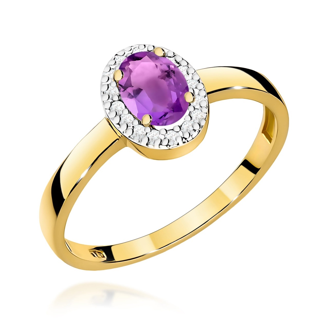 Inel Aur 9K cu Ametist 0.40 ct si Diamante Naturale 0.08 ct (Varianta: Galben)