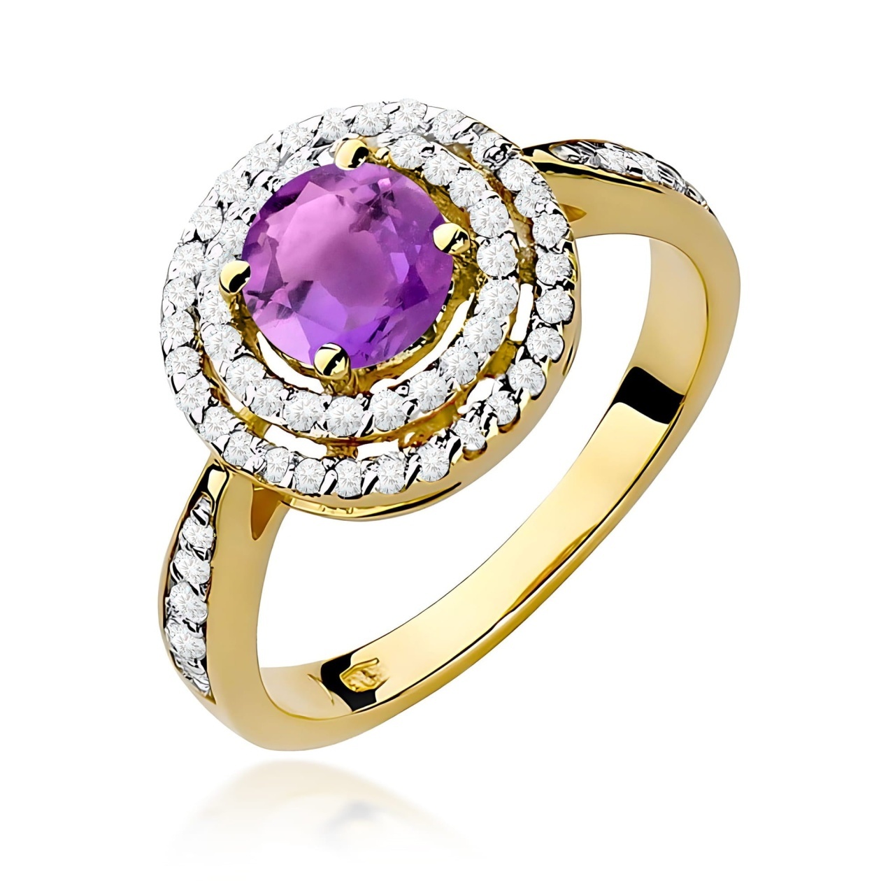 Inel Aur 9K cu Ametist 0.90 ct si Diamante Naturale 0.37 ct (Varianta: Alb)