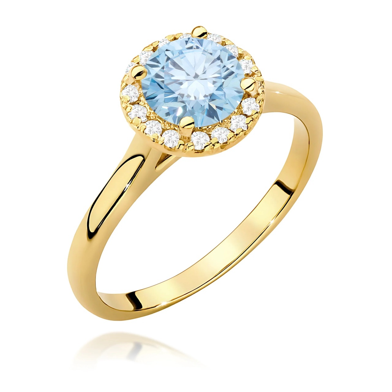 Inel Aur 9K cu Diamante Albastre de Laborator 1.14 ct (Varianta: Galben)