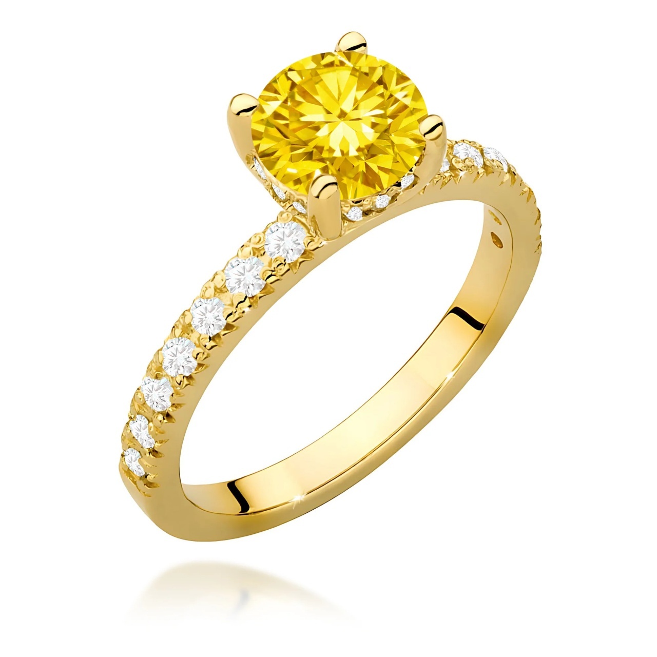 Inel Aur 9K cu Diamante Galbene de Laborator 1.26 ct (Varianta: Galben)