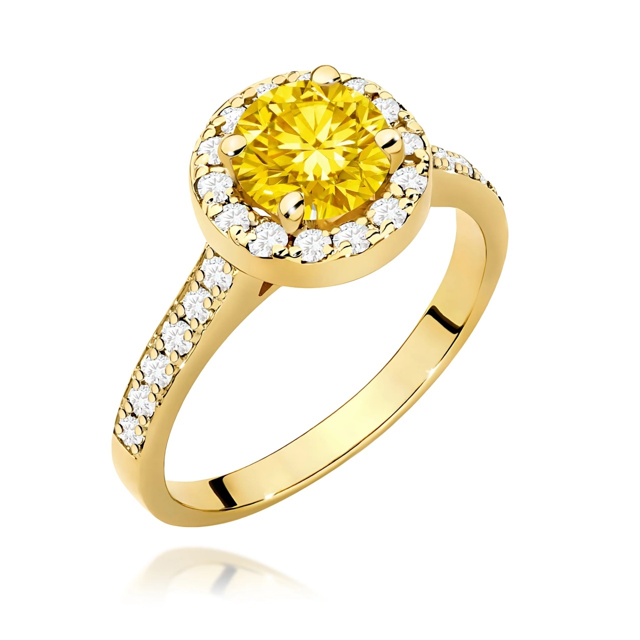 Inel Aur 9K cu Diamante Galbene de Laborator 1.38 ct (Varianta: Galben)