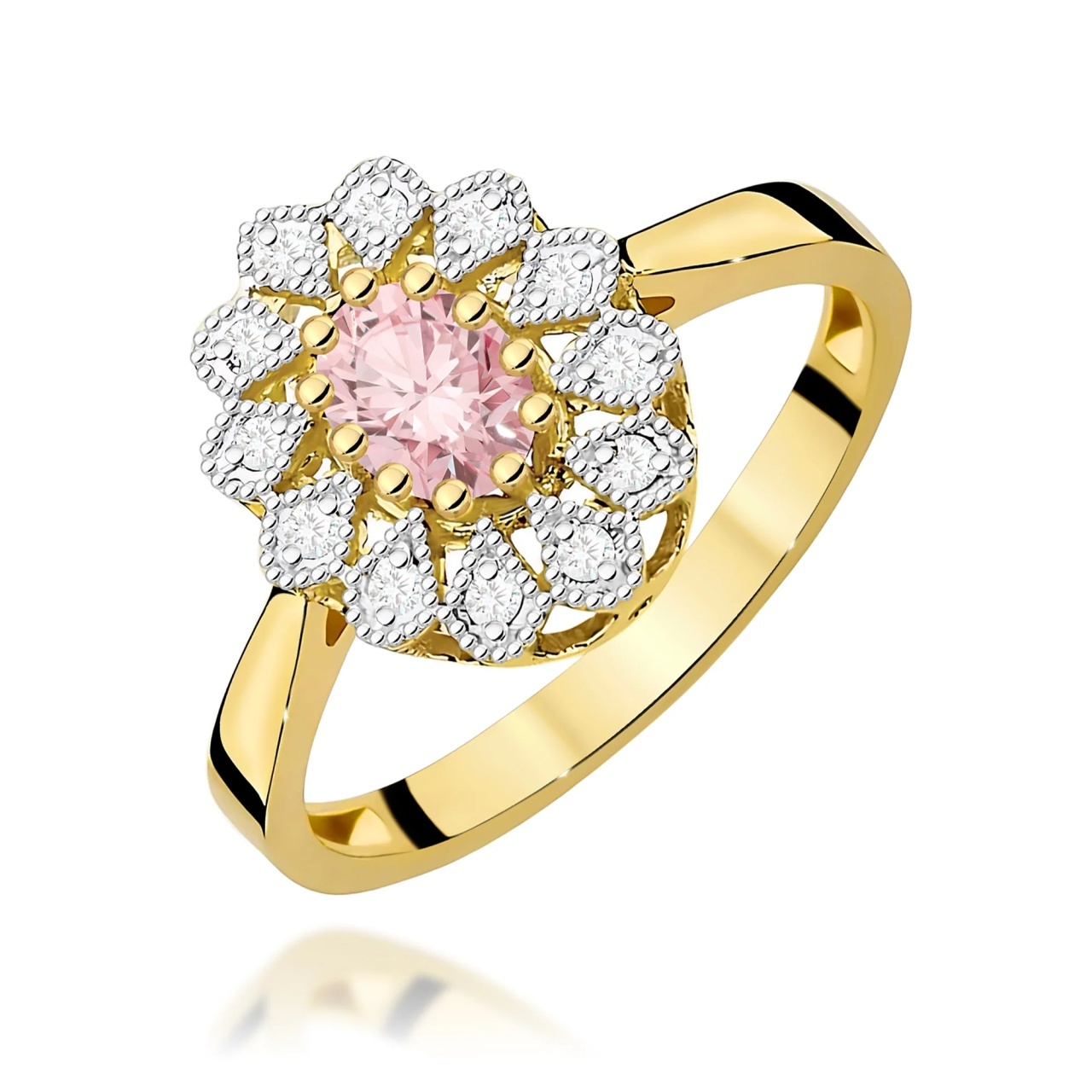 Inel Aur 9K cu Diamante Roz de Laborator 0.60 ct (Varianta: Galben)
