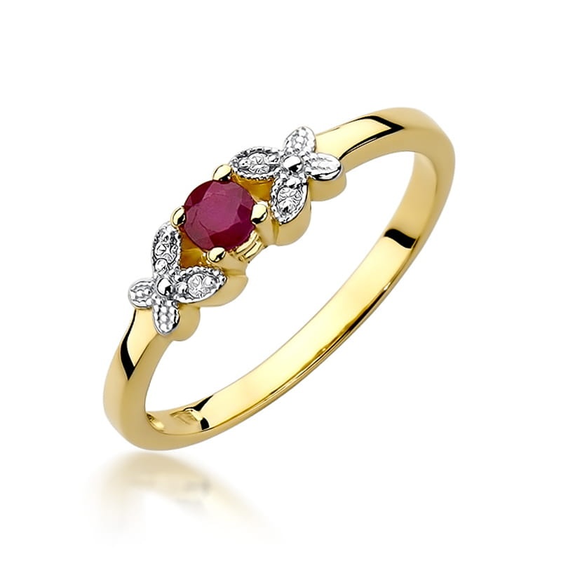 Inel Aur 9K cu Rubin 0.15 ct si Diamante Naturale 0.02 ct (Varianta: Galben)