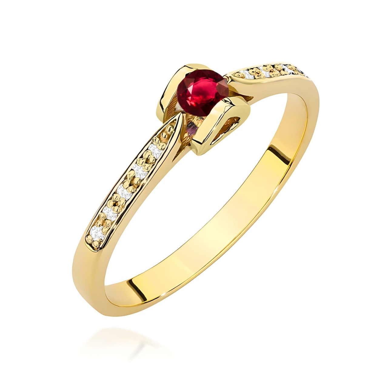 Inel Aur 9K cu Rubin 0.15 ct si Diamante Naturale 0.05 ct (Varianta: Galben)