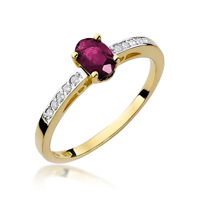 Inel Aur 9K cu Rubin 0.60 ct si Diamante Naturale 0.05 ct (Varianta: Galben)