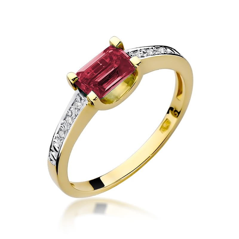 Inel Aur 9K cu Rubin 0.80 ct si Diamante Naturale 0.03 ct (Varianta: Alb)