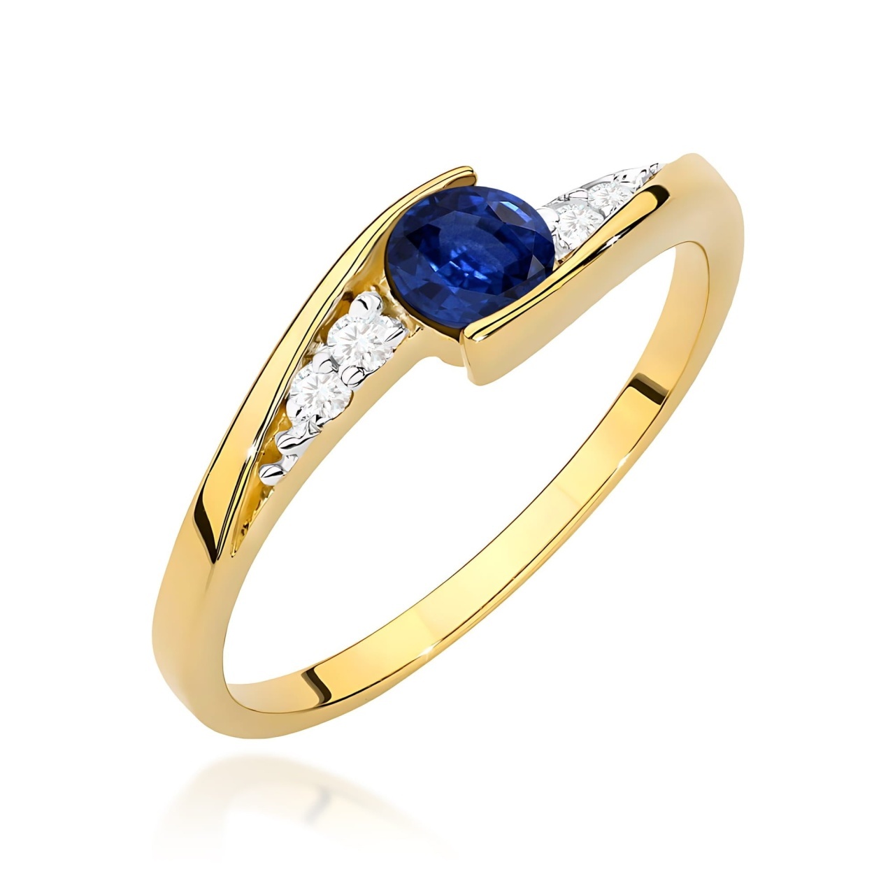 Inel Aur 9K cu Safir 0.30 ct si Diamante Naturale 0.06 ct (Varianta: Galben)