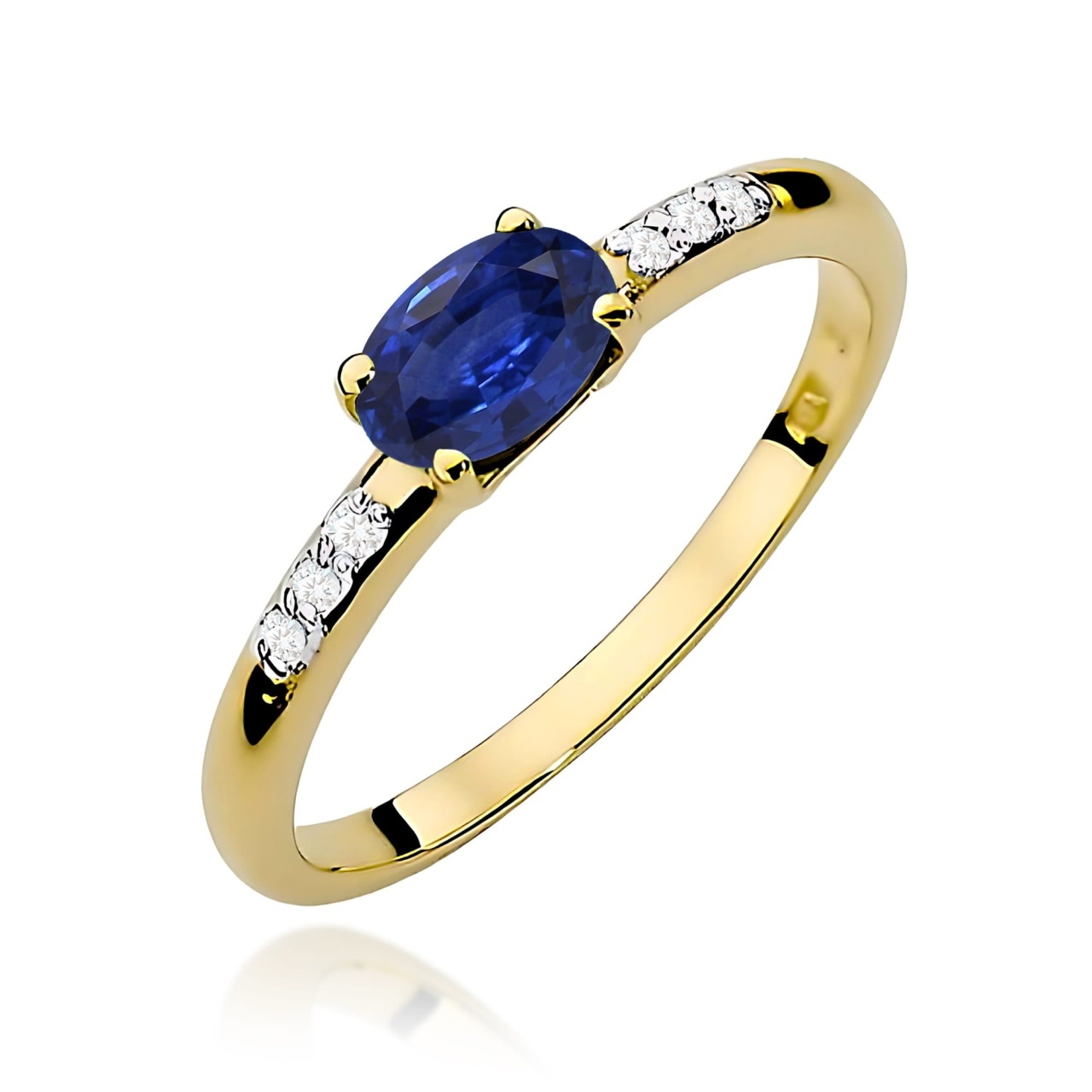 Inel Aur 9K cu Safir 0.70 ct si Diamante Naturale 0.03 ct (Varianta: Galben)