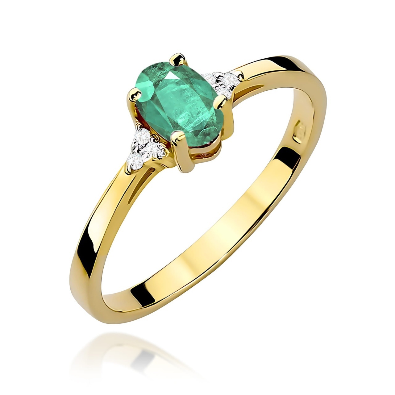 Inel Aur 9K cu Smarald 0.40 ct si Diamante Naturale 0.05 ct (Varianta: Galben)