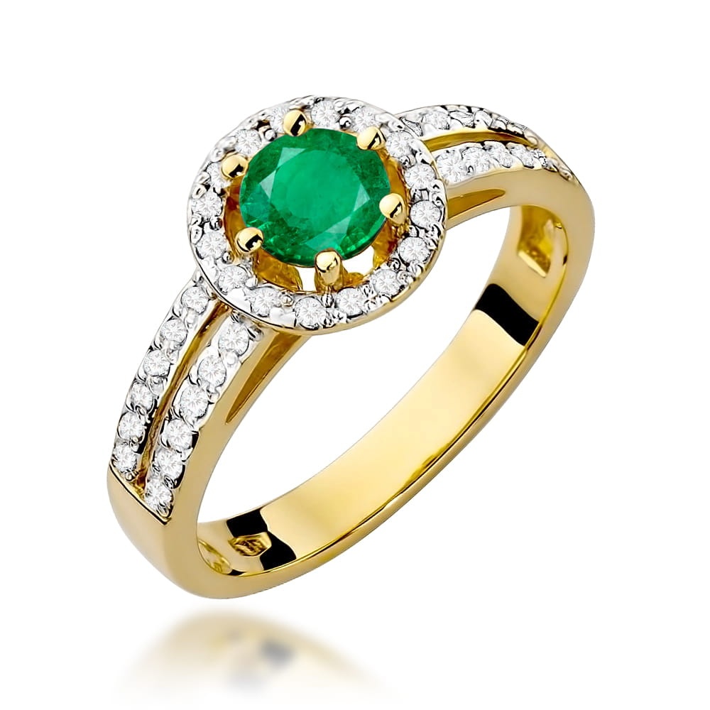 Inel Aur 9K cu Smarald 0.50 ct si Diamante Naturale 0.20 ct (Varianta: Galben)