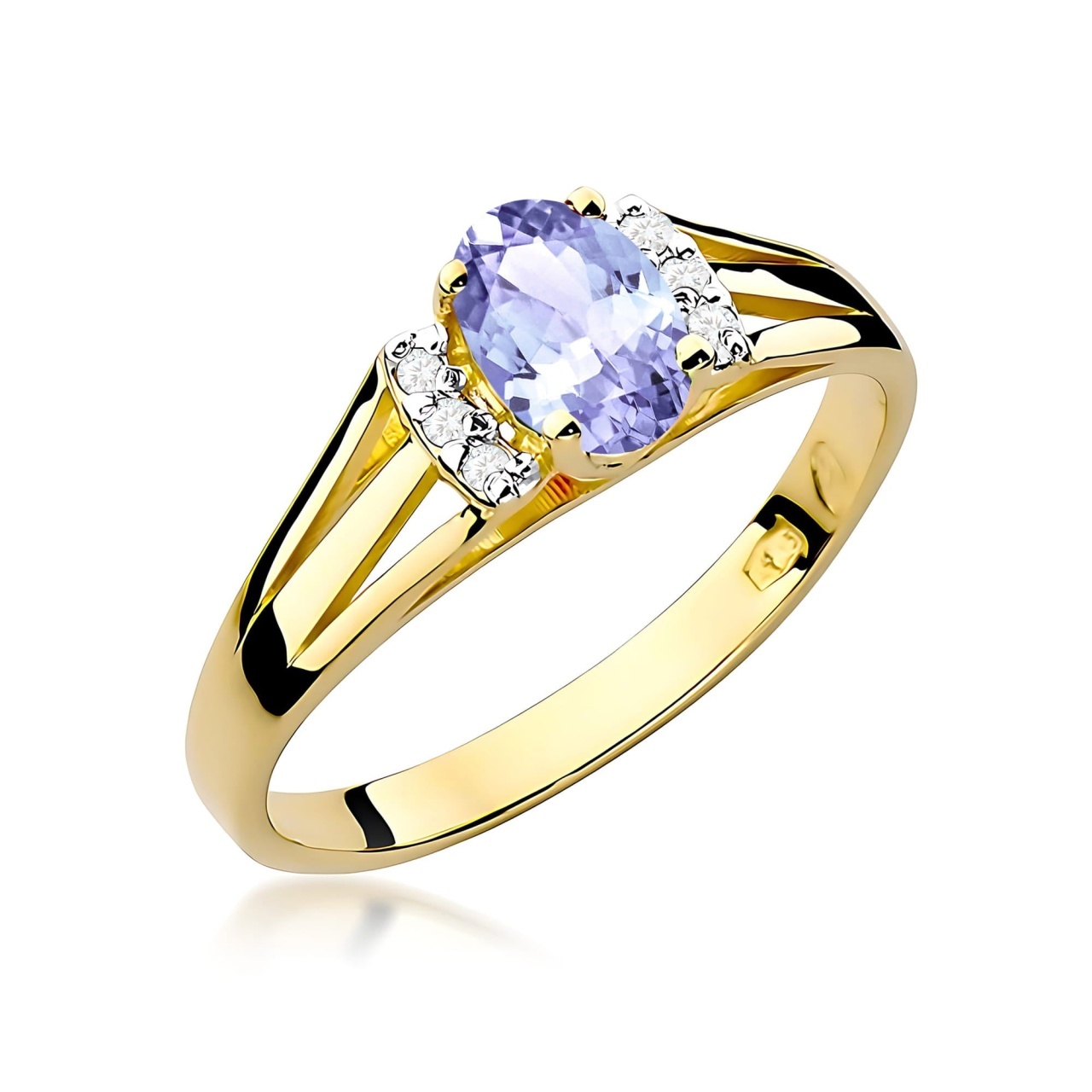 Inel Aur 9K cu Tanzanit 0.40 ct si Diamante Naturale 0.05 ct (Varianta: Galben)