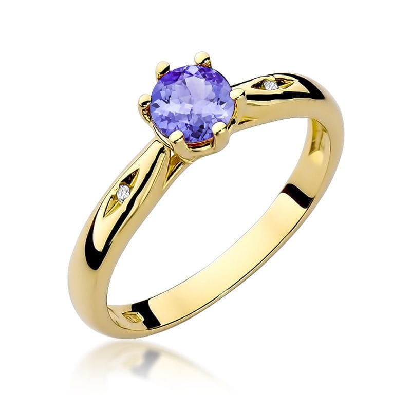 Inel Aur 9K cu Tanzanit 0.50 ct si Diamante Naturale 0.01 ct (Varianta: Galben)
