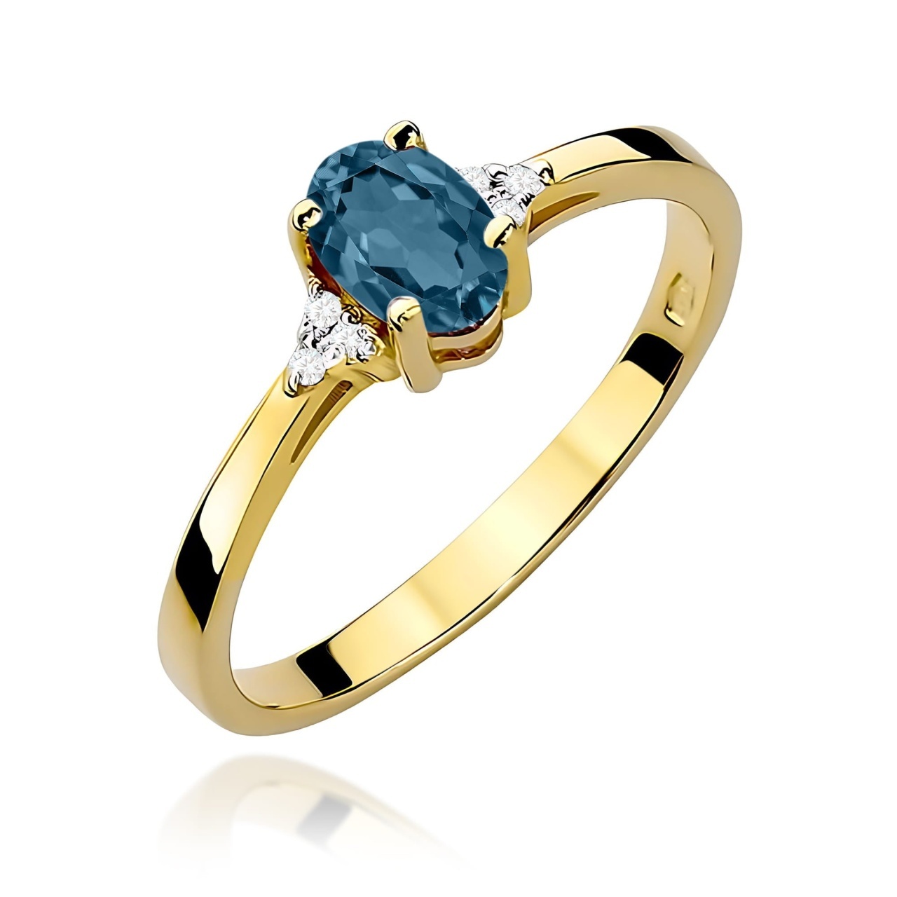 Inel Aur 9K cu Topaz London Blue 0.50 ct si Diamante Naturale 0.05 ct (Varianta: Galben)