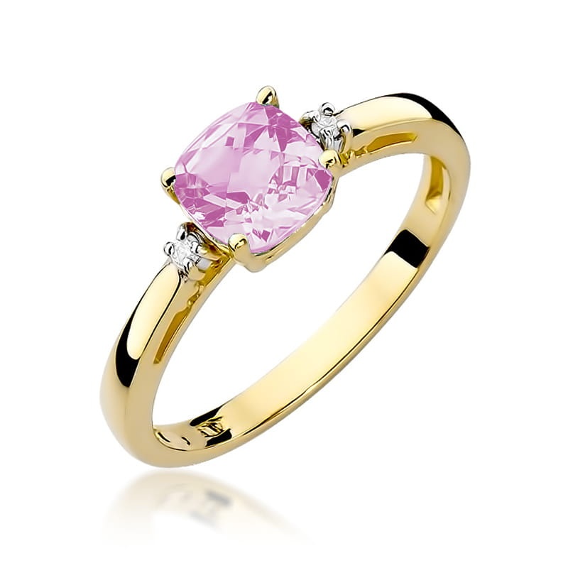 Inel Aur 9K cu Topaz Roz 1.10 ct si Diamante Naturale 0.03 ct (Varianta: Galben)