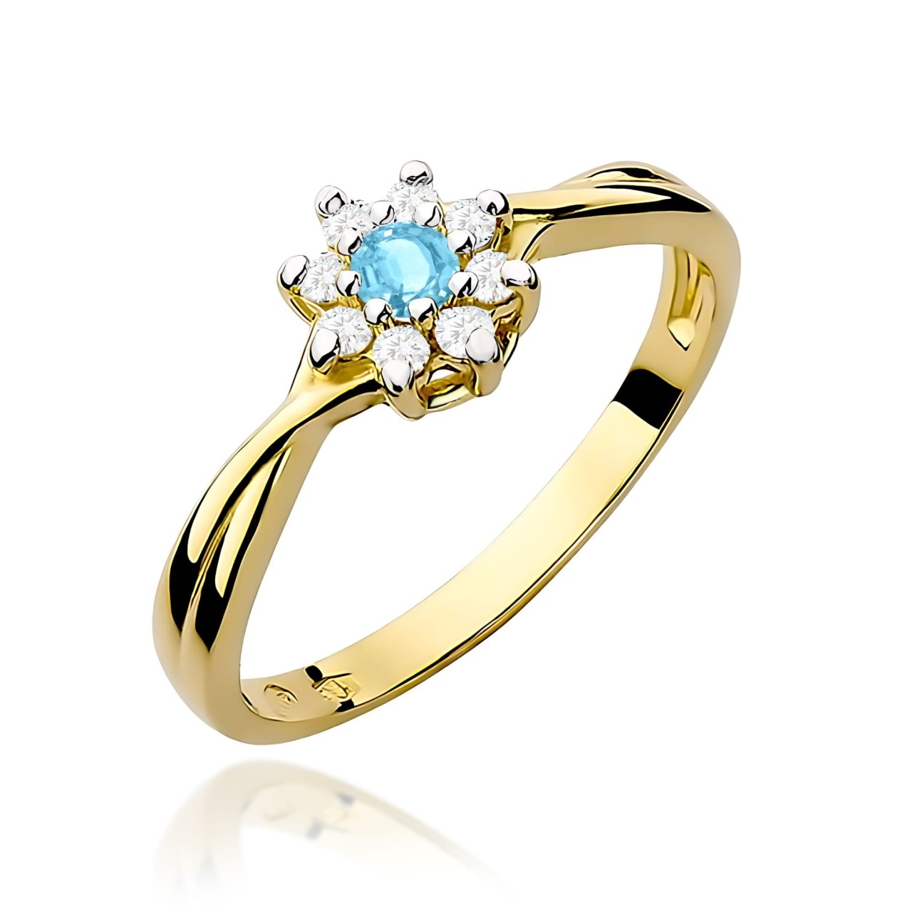 Inel Aur 9K cu Topaz Swiss 0.15 ct si Diamante Naturale 0.12 ct (Varianta: Galben)