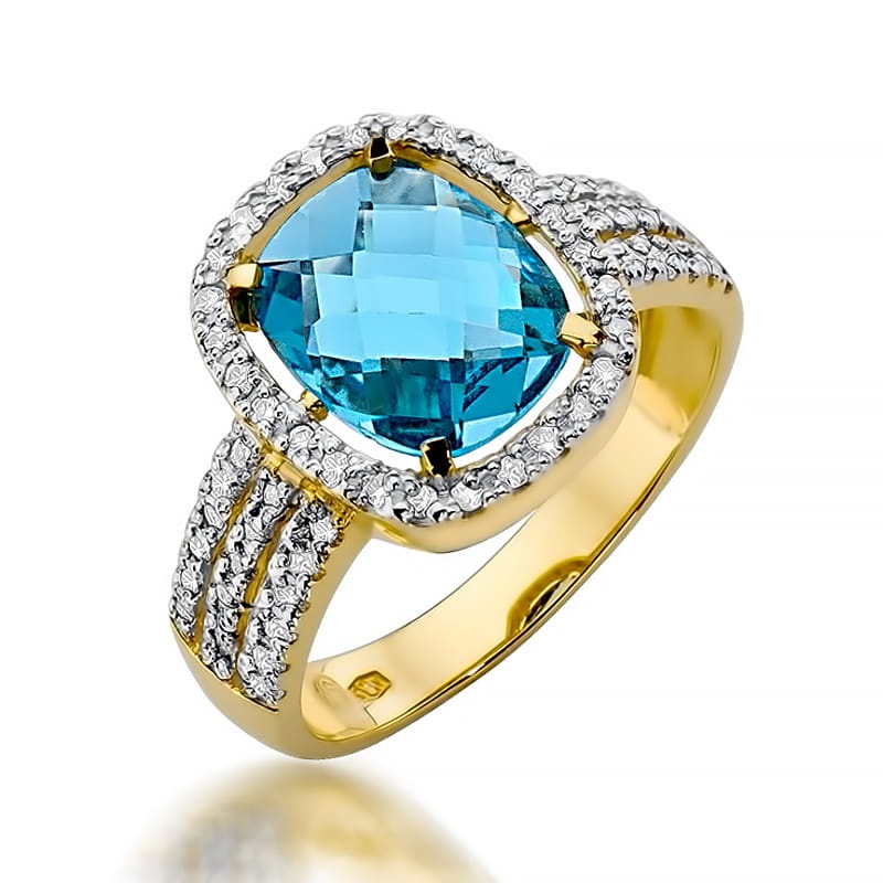 Inel Aur 9K cu Topaz Swiss 3.00 ct si Diamante Naturale 0.32 ct (Varianta: Galben)