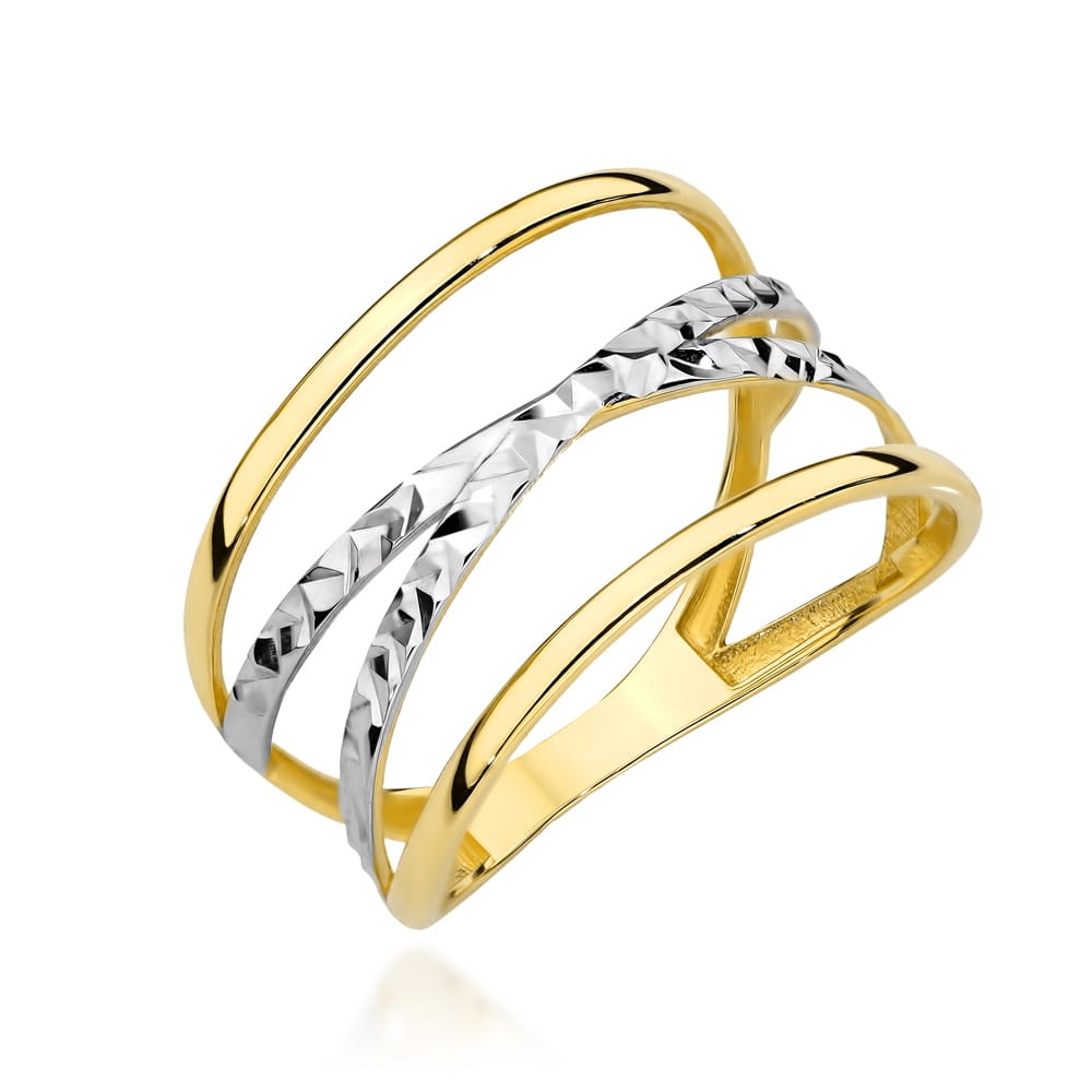 Inel Bicolor Din Aur 14K Cu Finisaj Tip Diamant (Greutate: 1.90, Măsură: 11)