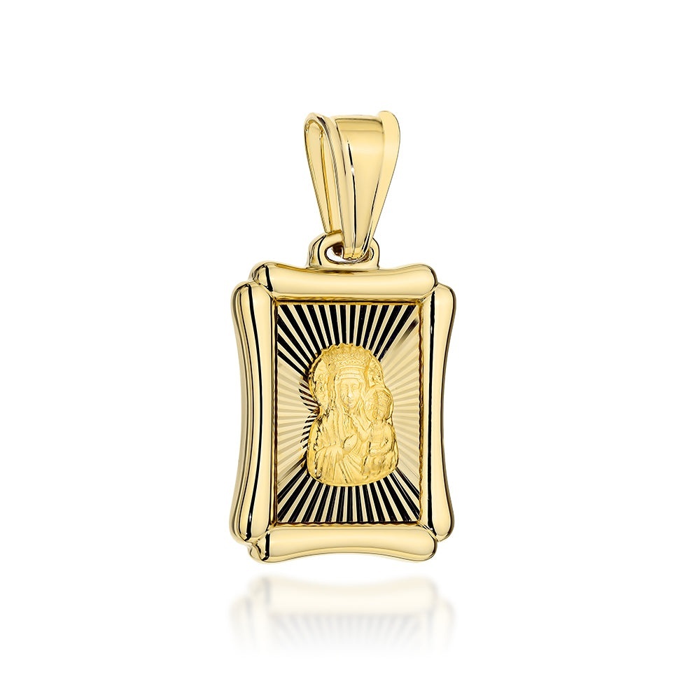 Medalion Aur 14K Maica Domnului Częstochowska în Cadru Rectangular (Greutate: 4.18)